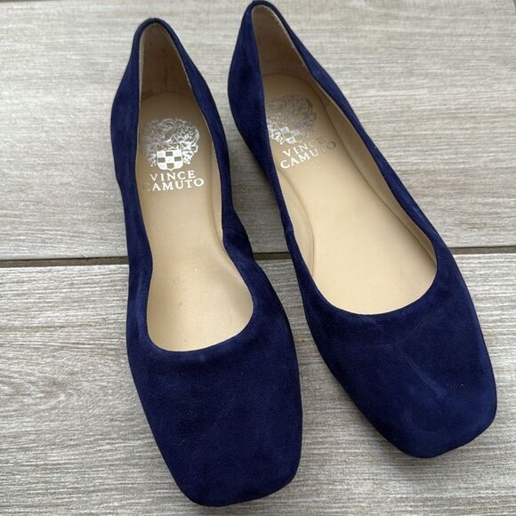 Vince Camuto Bicanna Suede Square Toe Flats 5.5 Navy‎ Blue Elegant Shoes - Picture 2 of 8